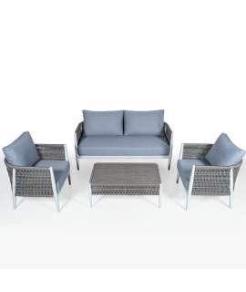 Set Sofa, 2 Sillones y Mesa Centro Aluminio Blanco Serie Accurti