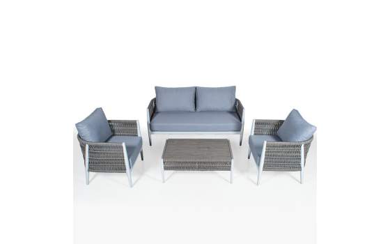 Set Sofa, 2 Sillones y Mesa Centro Aluminio Blanco Serie Accurti