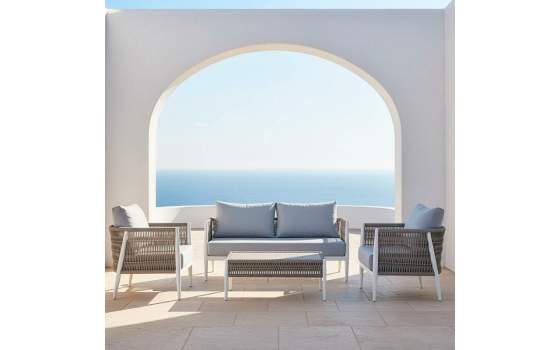 Set Sofa, 2 Sillones y Mesa Centro Aluminio Blanco Serie Accurti