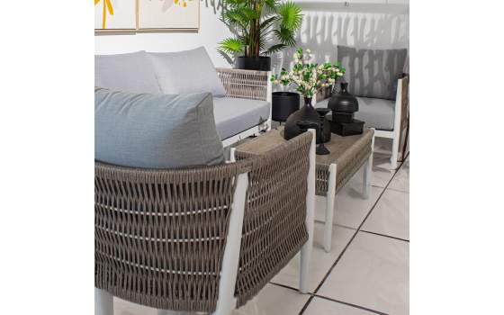 Set Sofa, 2 Sillones y Mesa de Centro Aluminio Gris Accurti