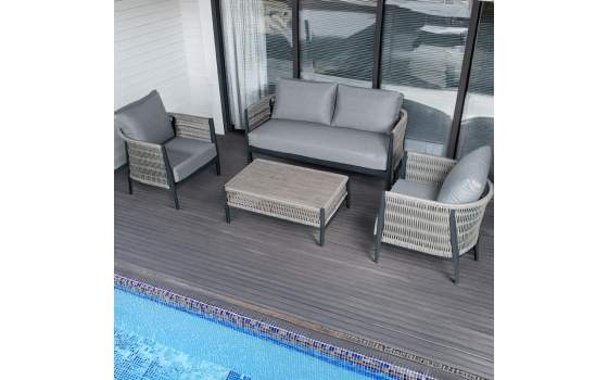 Set Sofa, 2 Sillones y Mesa de Centro Aluminio Gris Accurti