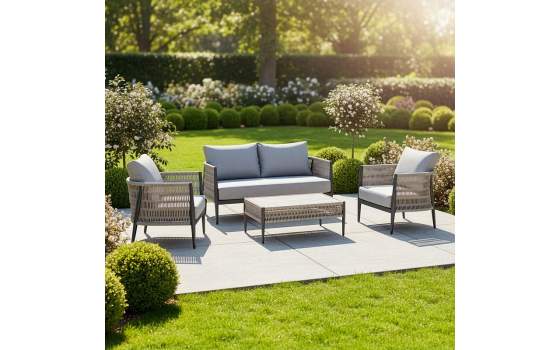 Set Sofa, 2 Sillones y Mesa de Centro Aluminio Gris Accurti