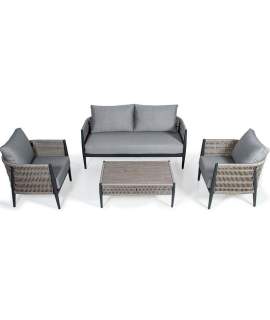 Set Sofa, 2 Sillones y Mesa de Centro Aluminio Gris Serie Accurt
