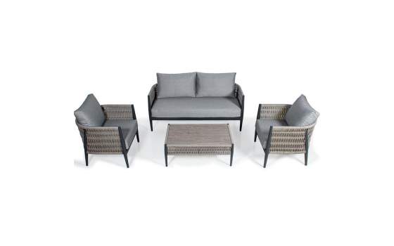 Set Sofa, 2 Sillones y Mesa de Centro Aluminio Gris Accurti
