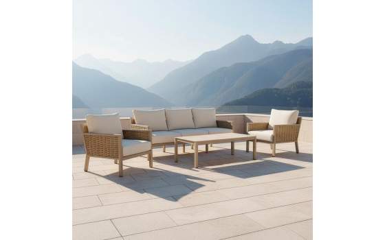 Set Sofa 3 Plazas, 2 Sillones y Mesa Aluminio Serie Aglirt