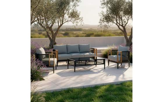 Set Sofa 3 Plazas, 2 Sillones y Mesa Serie Aglirt