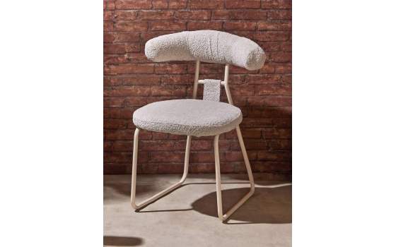 Silla Actual Metalica Asiento Respaldo Tapizado Beige Kirk