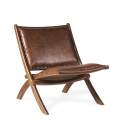 Silla Baja Salon Piel y Madera Serie Ayrer