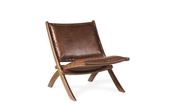 Silla Baja Salon Piel y Madera Serie Ayrer