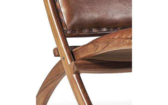 Silla Baja Salon Piel y Madera Serie Ayrer