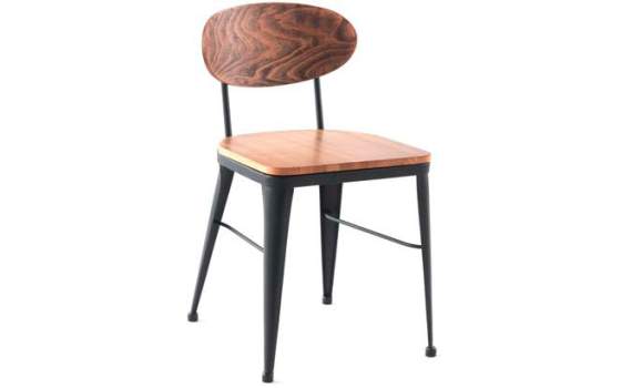 Silla Chapa de Acero Curvo con Respaldo y Asiento Madera Ahujar