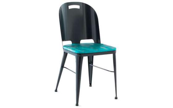 Silla Chapa de Acero y Asiento Madera Serie Ahujar