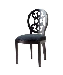 Silla Clasica Madera Negra Tapizada Negra Serie Rococo