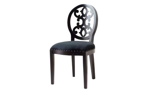 Silla Clasica Madera Negra Tapizada Negra Serie Rococo