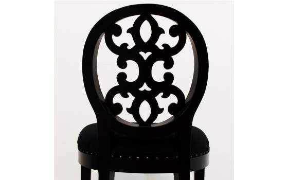 Silla Clasica Madera Negra Tapizada Negra Serie Rococo