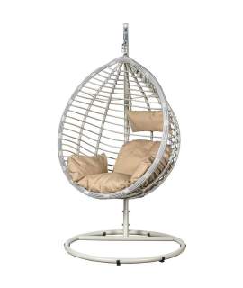 Silla Colgante Rattan Sintetico y Acero en Blanco Althaus