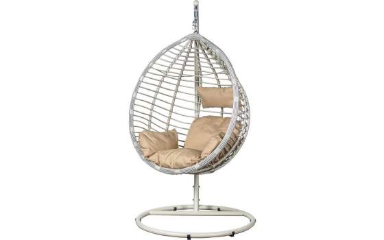 Silla Colgante Rattan Sintetico y Acero en Blanco Althaus