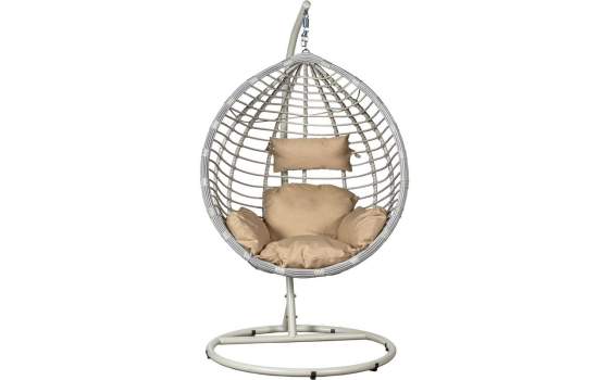 Silla Colgante Rattan Sintetico y Acero en Blanco Althaus