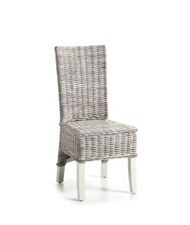 Silla Colonial en Ratan natural Glaseado Blanco Serie New White