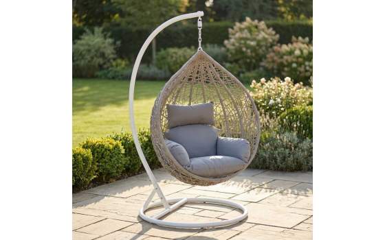 Silla Columpio Colgante Acero Blanco y Ratan Crema - Ahrana