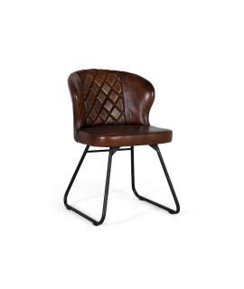 Silla Comedor Clasica Piel Marron y Patas Metal Serie Altenau