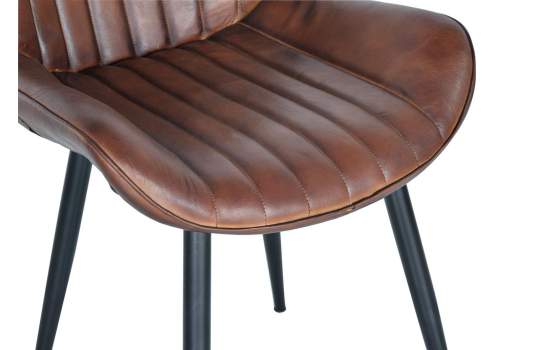 Silla Comedor Cuero y Patas Acero Serie Aizola