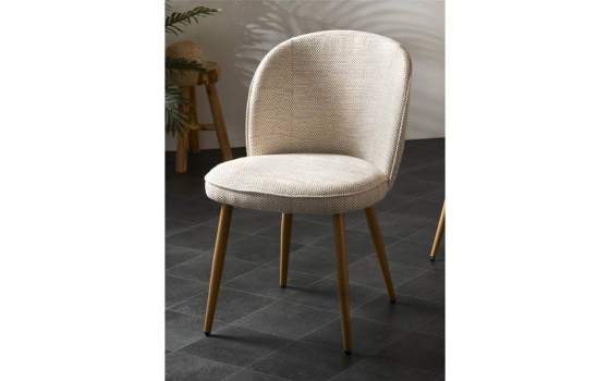 Silla Comedor Diseño Actual Tapizada Crema y Patas Madera Isuan
