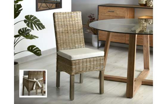 Silla Comedor Madera y Tejido Rattan con Cojin Serie Aranche
