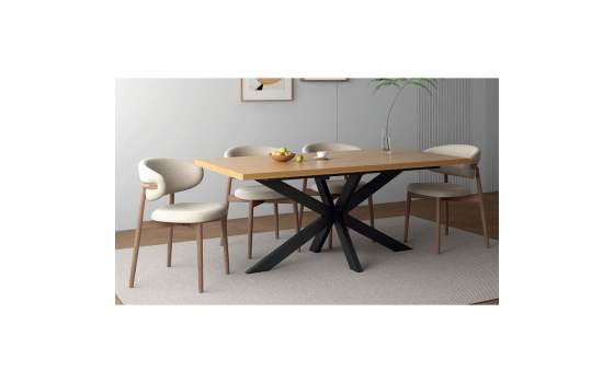 Silla Comedor Moderna Haya Natural y Tapizado Beige Anube
