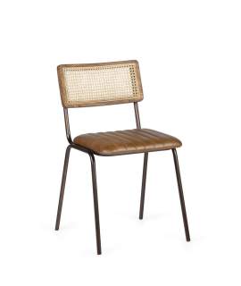 Silla Comedor Piel Forja y Rejilla Rattan Serie Ayrer