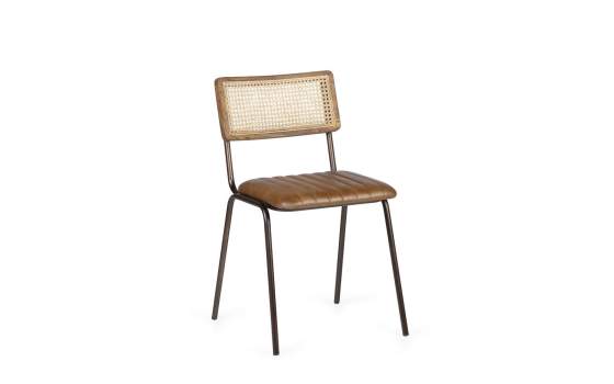 Silla Comedor Piel Forja y Rejilla Rattan Serie Ayrer