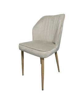 Silla Comedor Tapizada Beige y Patas Natural Serie Anube