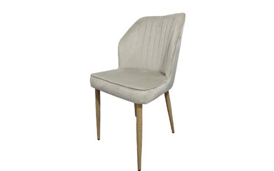 Silla Comedor Tapizada Beige y Patas Natural Serie Anube