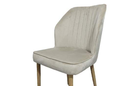 Silla Comedor Tapizada Beige y Patas Natural Serie Anube