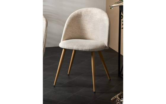 Silla Comedor Tapizada Crema Patas Madera Estilo Actual Egina