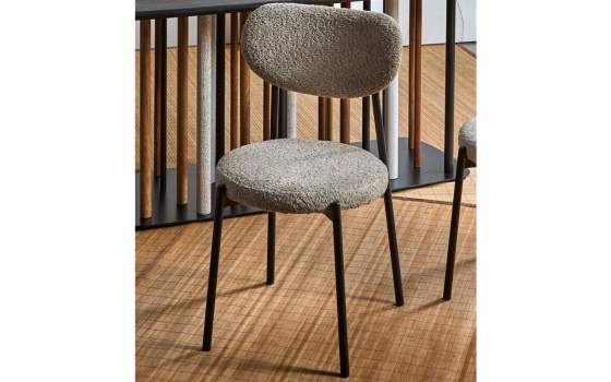 Silla Comedor Tapizada Rizo Suave Topo Patas Metal Maui