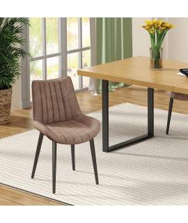 Silla Comedor Tapizada Taupe y Metal Negro Serie Anube