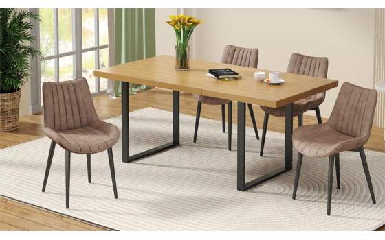 Silla Comedor Tapizada Taupe y Metal Negro Serie Anube