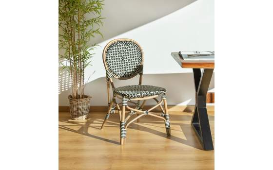 Silla Decoracion Exterior Bistro Rattan y Negro Serie Alnehan