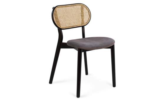 Silla Diseño Actual Negra Madera Rejilla Ratan serie Elssa