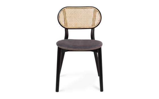 Silla Diseño Actual Negra Madera Rejilla Ratan serie Elssa