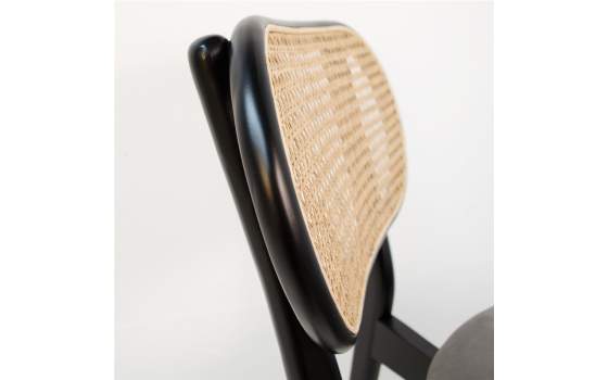 Silla Diseño Actual Negra Madera Rejilla Ratan serie Elssa