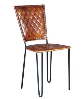 2 Sillas Estructura de acero Negro y piel Marron Serie Ambrus