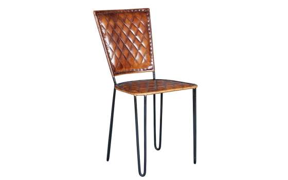 2 Sillas Estructura de acero Negro y piel Marron Serie Ambrus