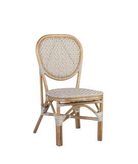 Silla Exterior Bistro Rattan y Tejido Blanco Serie Alnehan
