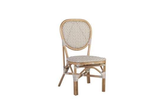 Silla Exterior Bistro Rattan y Tejido Blanco Serie Alnehan