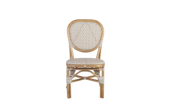 Silla Exterior Bistro Rattan y Tejido Blanco Serie Alnehan