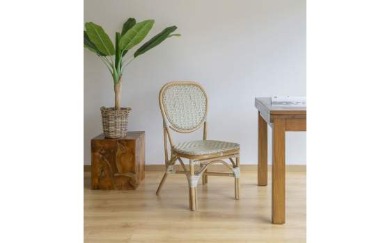 Silla Exterior Bistro Rattan y Tejido Blanco Serie Alnehan