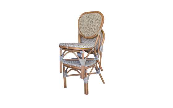 Silla Exterior Bistro Rattan y Tejido Blanco Serie Alnehan