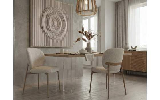 Silla Metalica Color Topo Asiento Respaldo Chenilla Beige Auriac